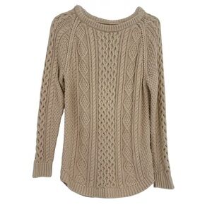 LL Bean Signature Fisherman Tunic Sweater Womens Size S Ivory Cable Knit